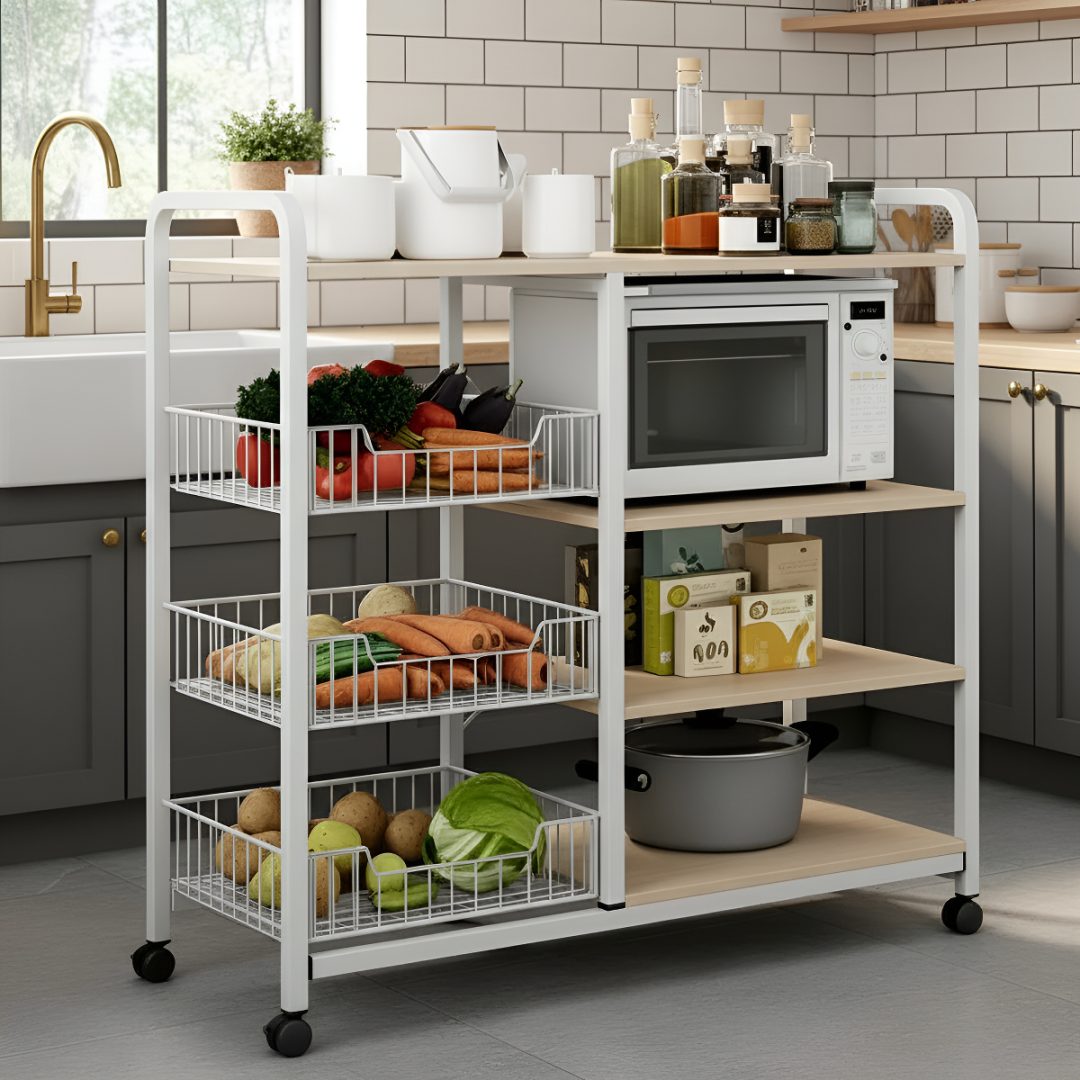 Organizador De Cocina Con Estantes - Ruedas Y 3 Canastos