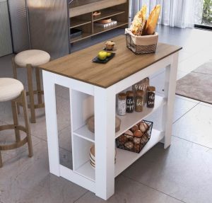 Mesa Isla Minimalista Barra De Cocina Color Blanco Y Miel