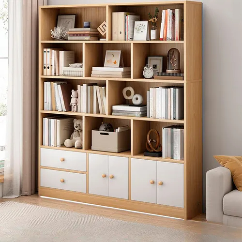 Estantería Biblioteca MDF 5 Niveles Con 4 Puertas 2 Cajones 140x178 cm - Imagen 2