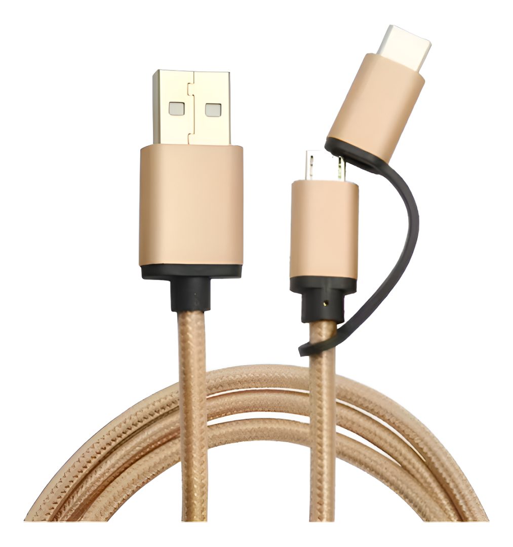Cable Usb 2 En 1 Tipo C Y Micro - Usb Nailon Trenzado 1m