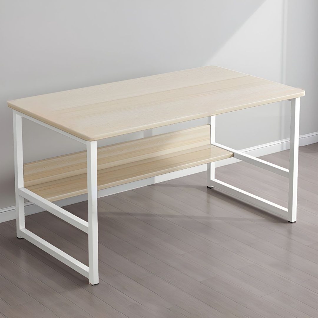 Escritorio Rectangular Compacto De Hierro - Madera Y Estante - Imagen 2