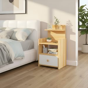 Mesa De Luz Minimalista 3 Estantes Y Cajón 33x26x60 cm