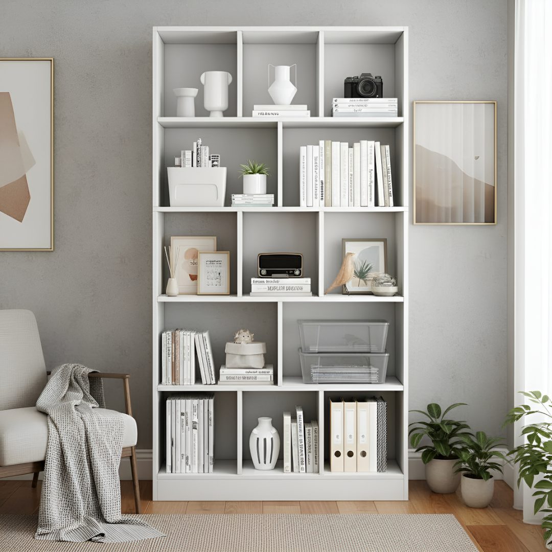 Estanteria Minimalista Biblioteca 5 Estantes Con Panel 180 cm