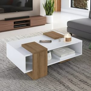 Mesa Ratona Moderna MDP De Living Central Blanco Con Miel