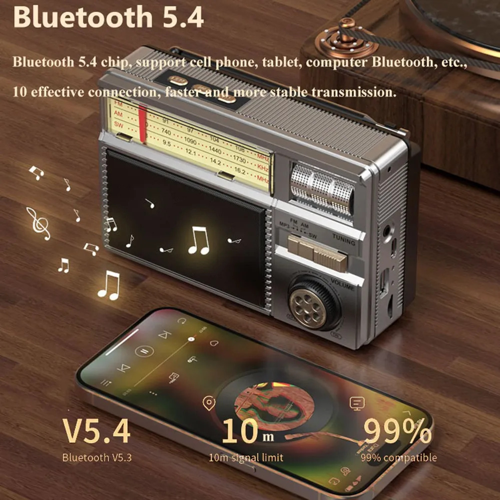 Radio Retro Portátil Recargable FM/AM/SW USB Bluetooth - Imagen 6