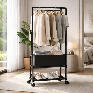 Perchero Doble Metal Con Zapatero 58x30x148 cm