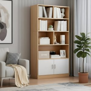Estantería Biblioteca 5 Niveles Con 2 Puertas 4 Estantes