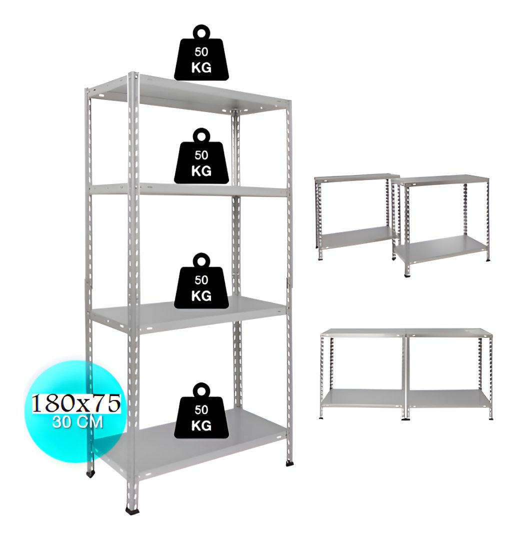 Estantería De Metal Galvanizado 4 Estantes 180 CM - Imagen 3
