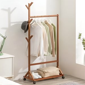 Perchero Organizador Madera Bambú Con Ruedas