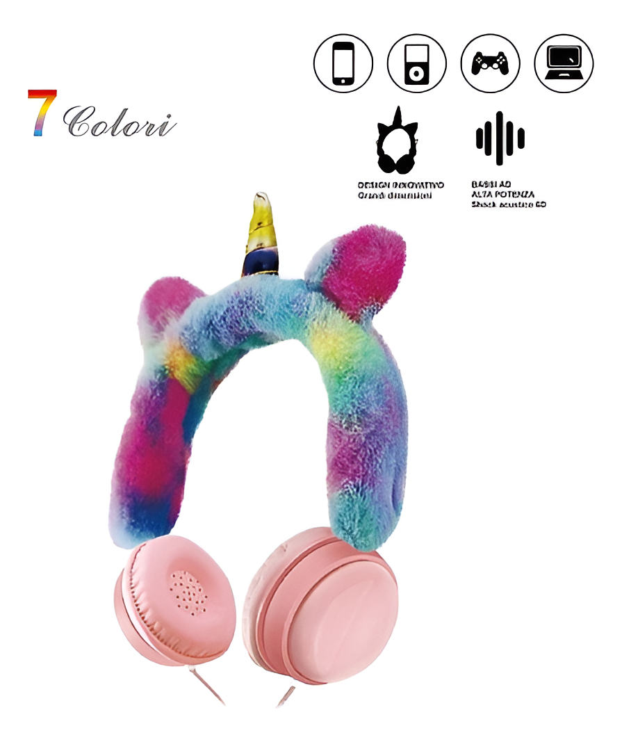 Auriculares Vincha Unicornio De Peluche Cableada Ah-007 Us* - Imagen 3