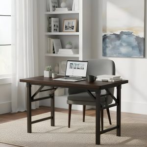 Escritorio Plegable Madera Metal Para Computadora 100 cm