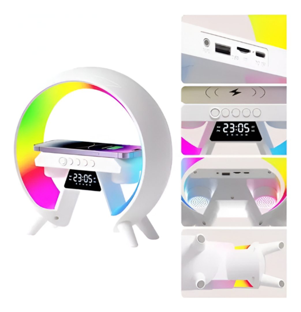 Parlante Y Cargador Con Luces Led Rgb Y Reloj Lampara - Imagen 5