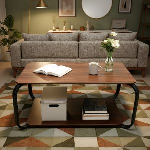 Mesa De Centro Moderna 2 Niveles Con 1 Estante 100x60cm