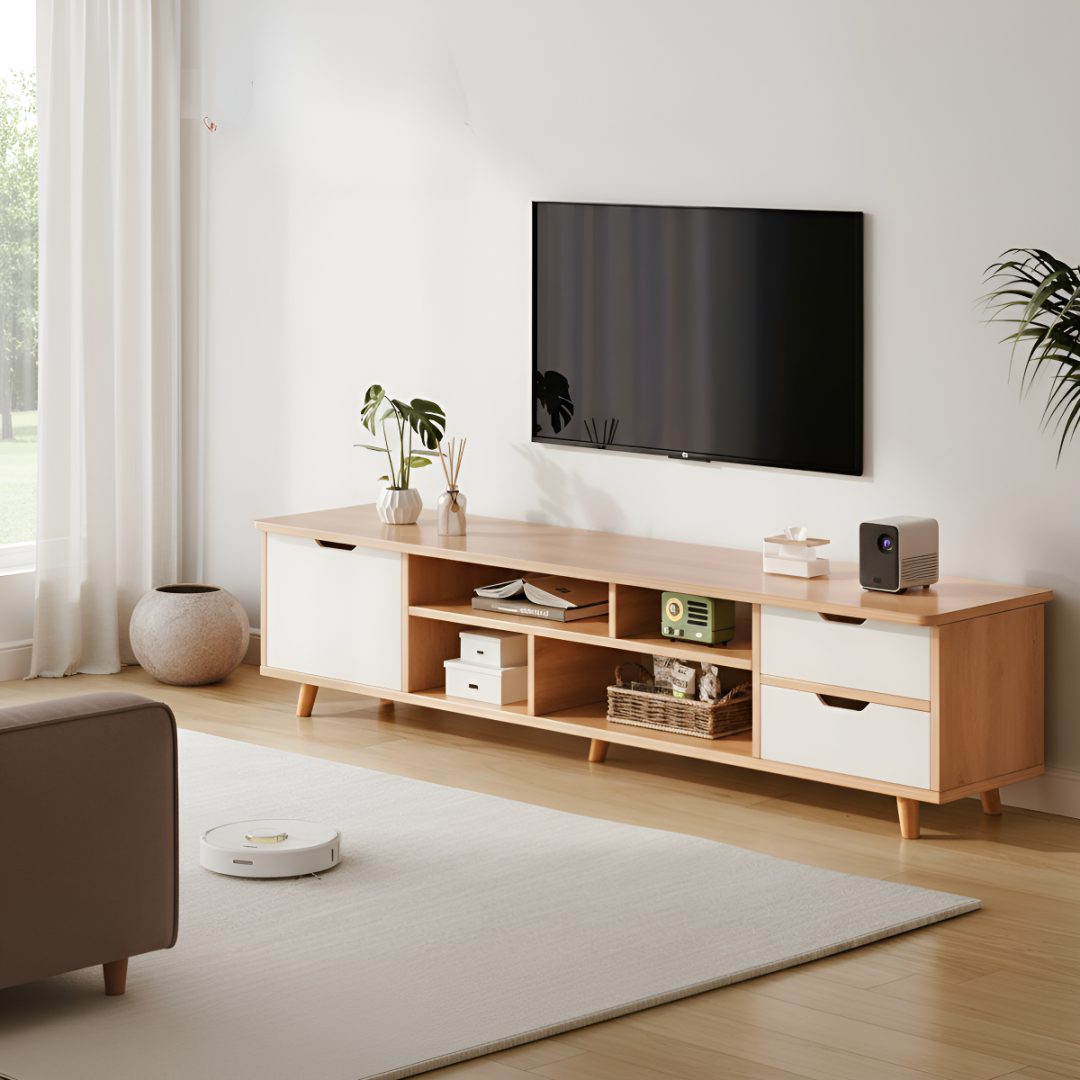 Rack TV Madera Mdf Minimalista 4 Cajones 3 Estantes 140 cm