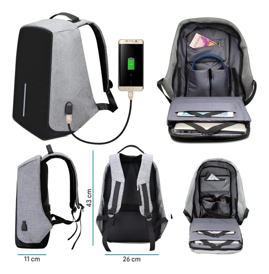Mochila Antirrobo Tela Impermeable Puerto Usb Ultrashopuy - Imagen 8