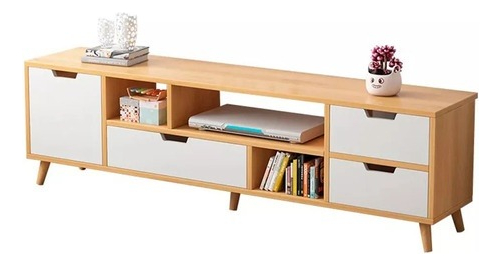 Rack TV Madera Mdf Minimalista 4 Cajones 3 Estantes 140 cm - Imagen 5