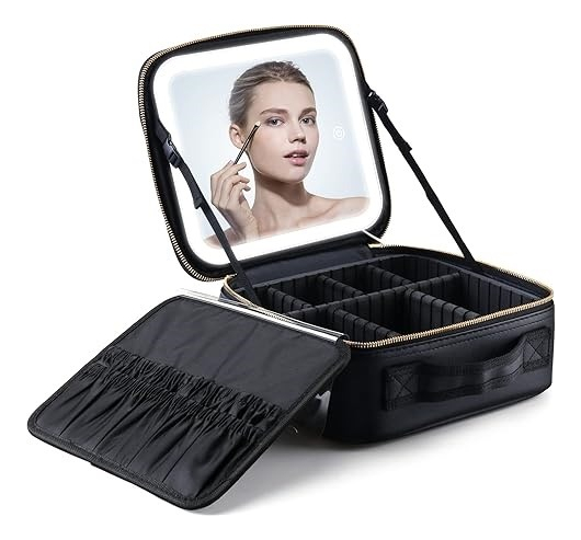 Estuche De Maquillaje Organizador Viajero Con Espejo Luz Led - Imagen 2