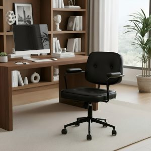 Silla De Oficina Escritorio Vintage Cuero Sintético Con  Ruedas
