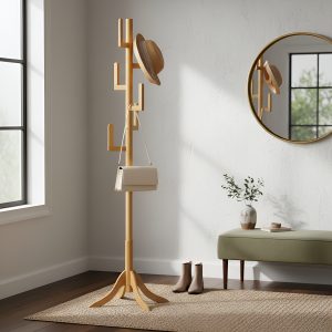 Perchero Madera Bambú De Pie Con 3 Apoyos 175x50cm
