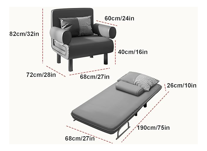 Sofá Cama Sillón Moderno Plegable Con Poza Brazos Reclinable - Imagen 3