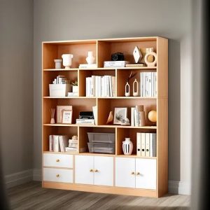 Estantería Biblioteca MDF 5 Niveles Con 4 Puertas 2 Cajones 140x178 cm