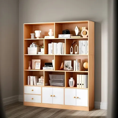 Estantería Biblioteca MDF 5 Niveles Con 4 Puertas 2 Cajones 140x178 cm