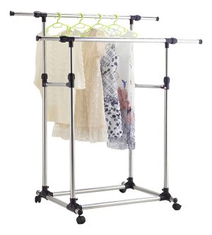 Perchero Doble Tubo Extensible Para Ropa Con Ruedas 162x42 cm