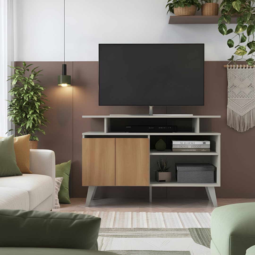 Rack TV MDF Para Living Hasta 43'' 1 Estante 2 Puertas