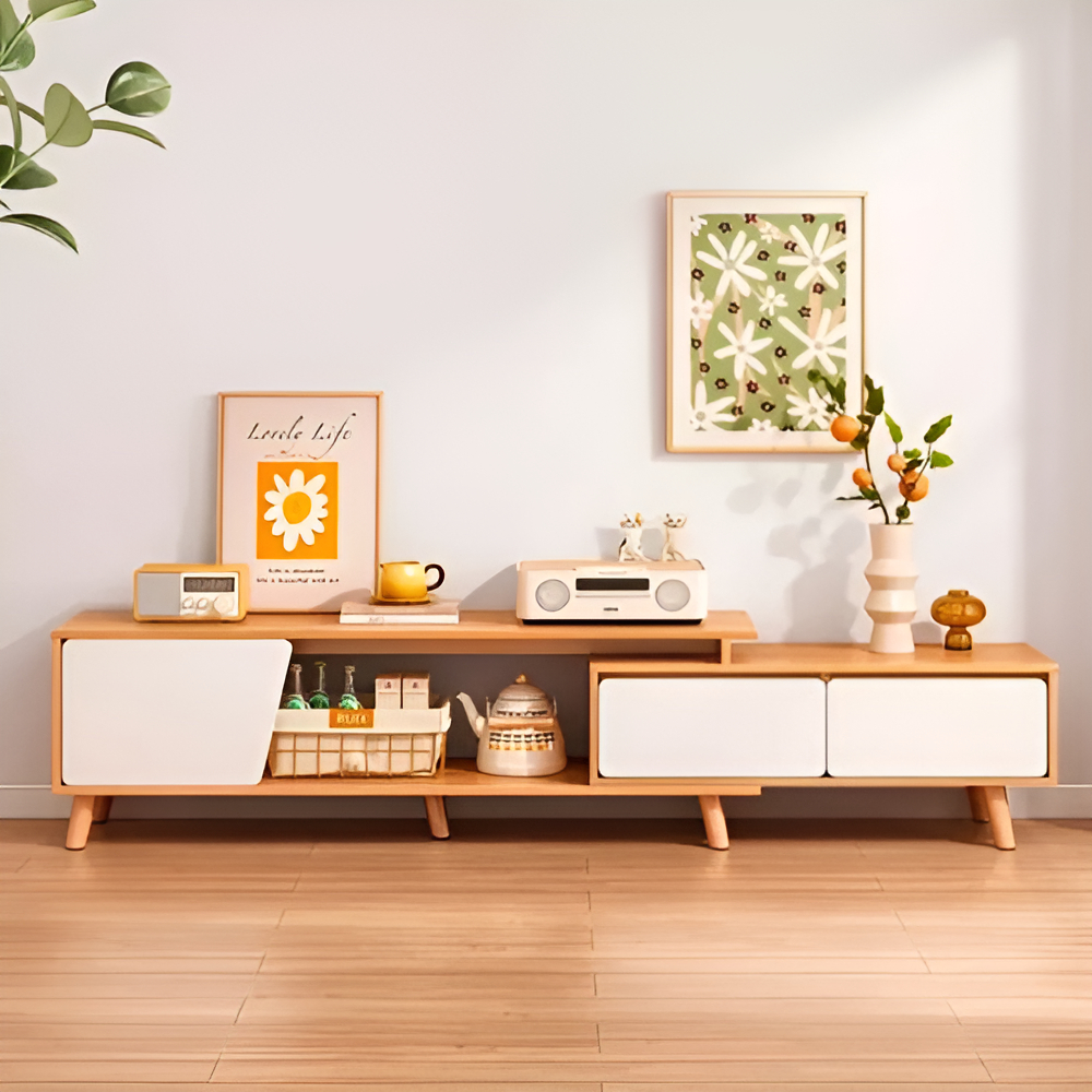 Rack TV MDF Laminado Expandible 140-240x30 cm - Imagen 4