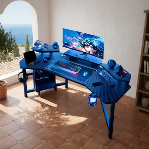 Escritorio Gamer 140x80x74 Cm Con Acabado En Fibra De Carbón