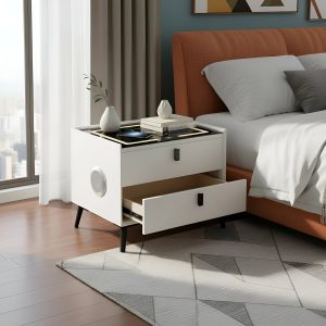 Mesa De Luz Inteligente Con Carga Inalámbrica Luz Led Y Parlante