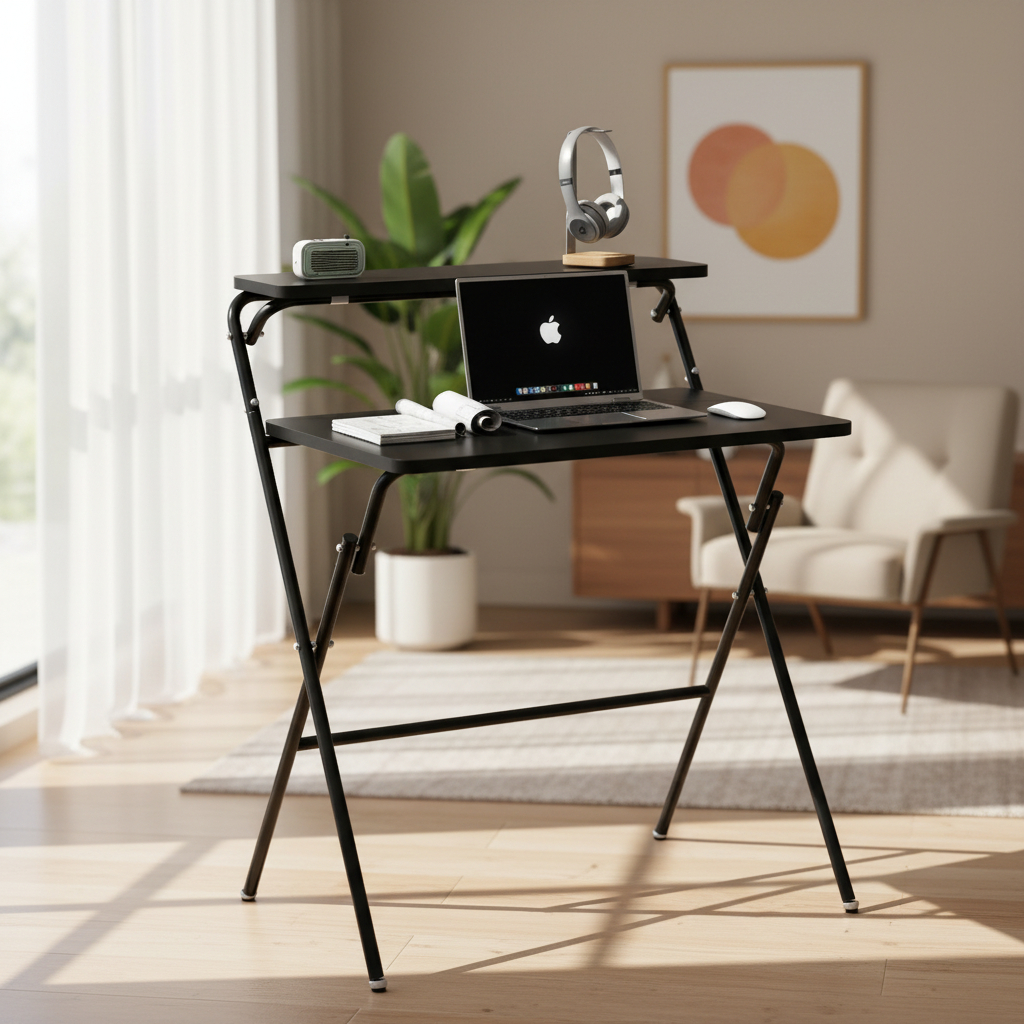 Escritorio Plegable Portatil Resistente De Mdf Y Metal 80 cm - Imagen 3