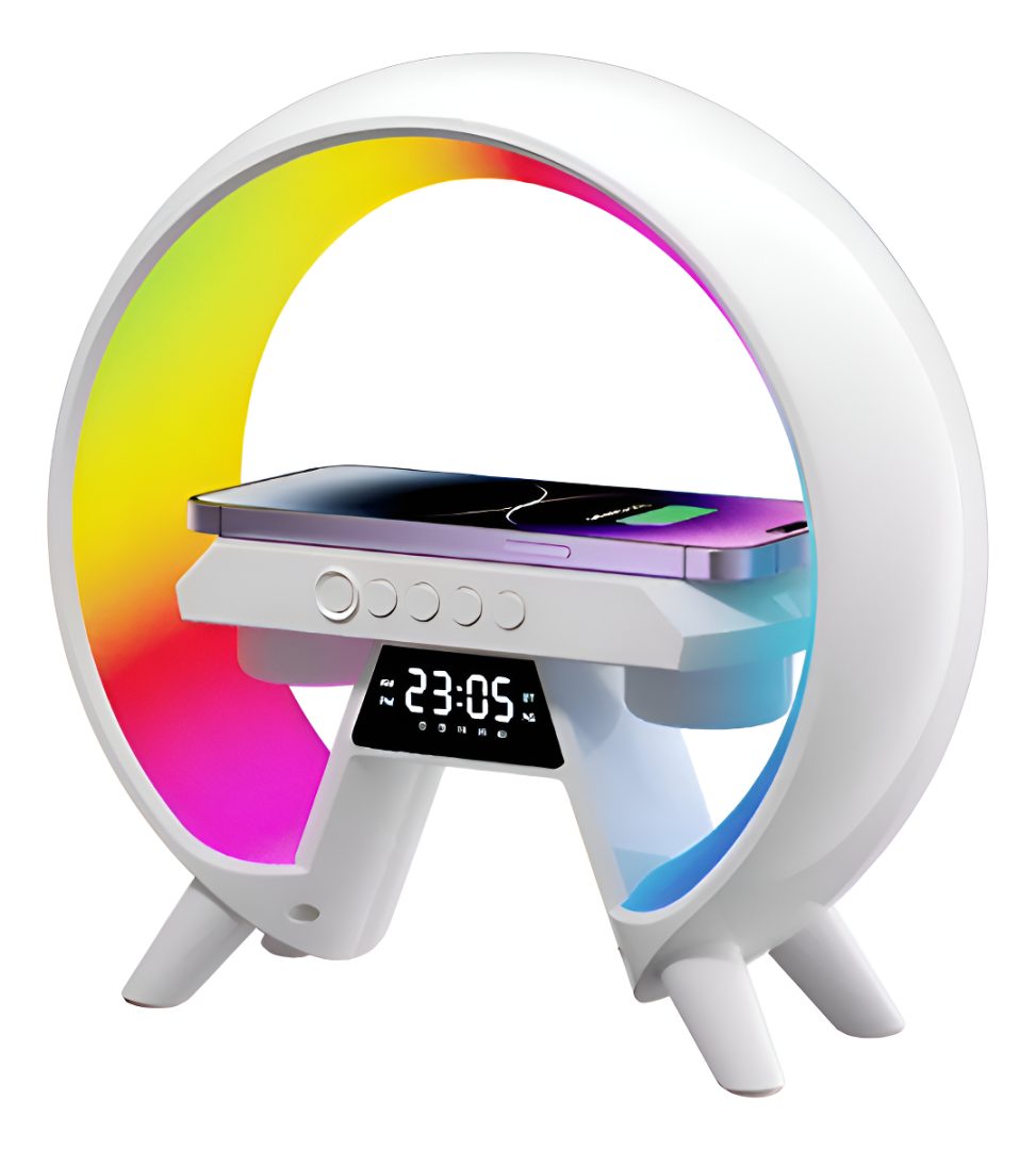 Parlante Y Cargador Con Luces Led Rgb Y Reloj Lampara - Imagen 2