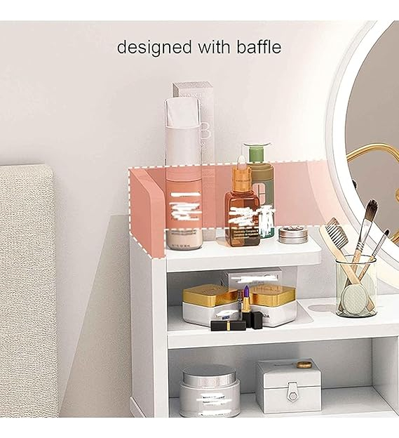 Tocador De Maquillaje Espejo Luz Led Ajustable Y Taburete - Imagen 8