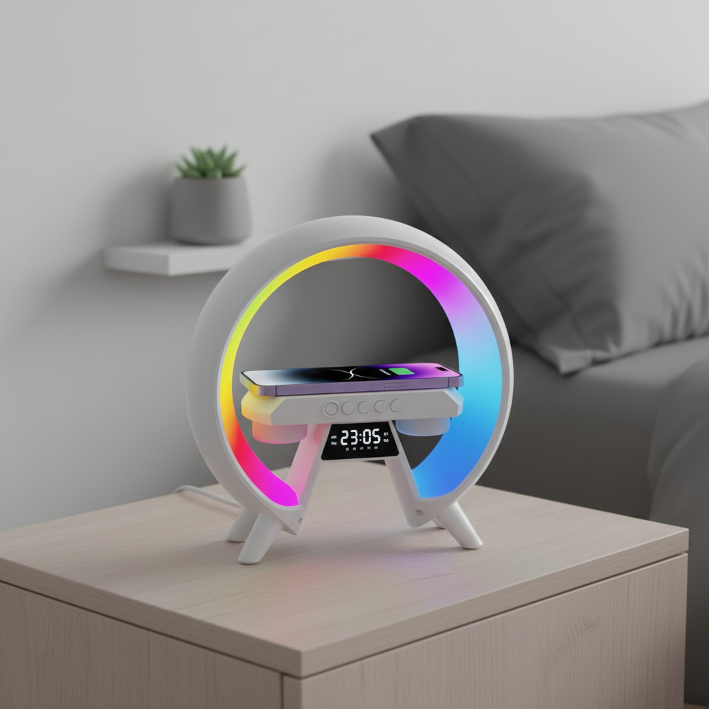 Parlante Y Cargador Con Luces Led Rgb Y Reloj Lampara - Imagen 3