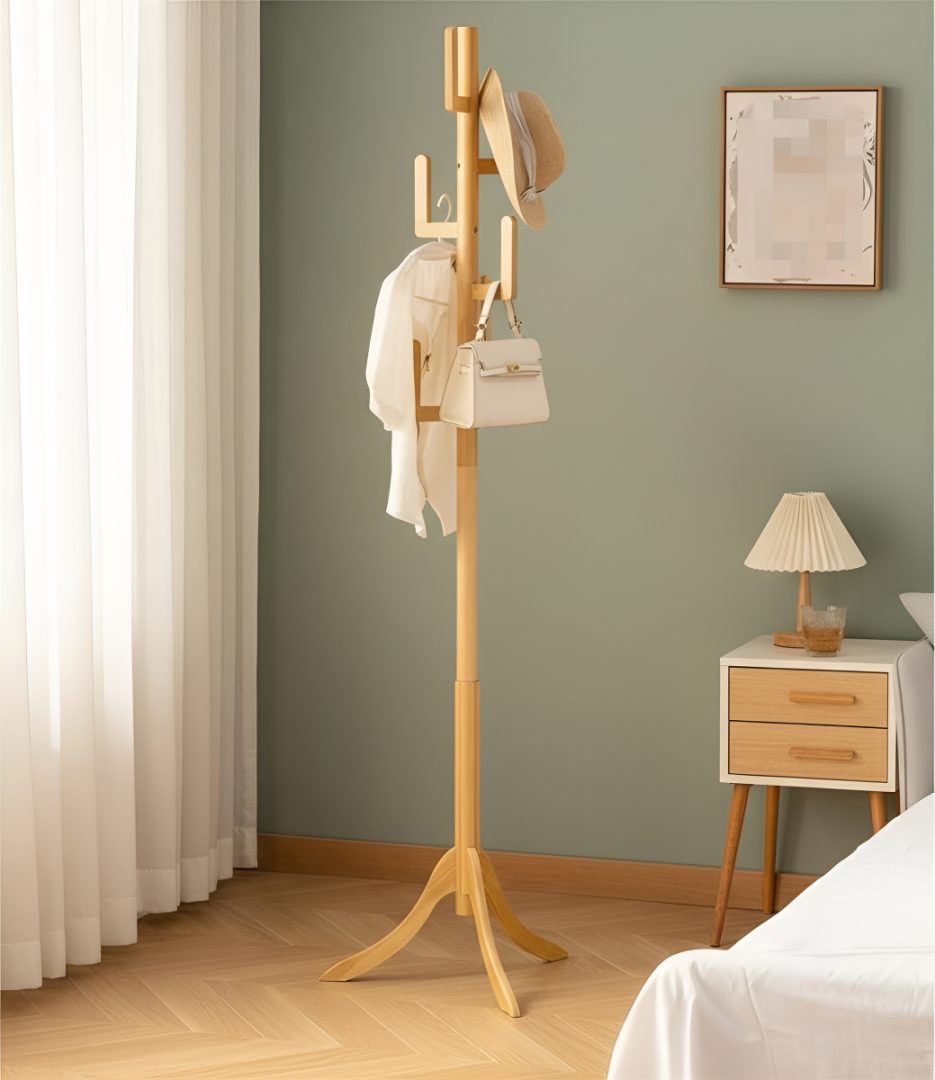 Perchero Madera Bambú De Pie Con 3 Apoyos 175x50cm - Imagen 2