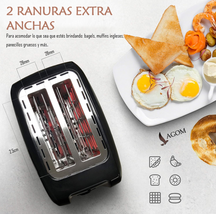 Tostadora De Pan 2 Ranuras Inoxidable 900W Toster 7 Niveles - Imagen 3