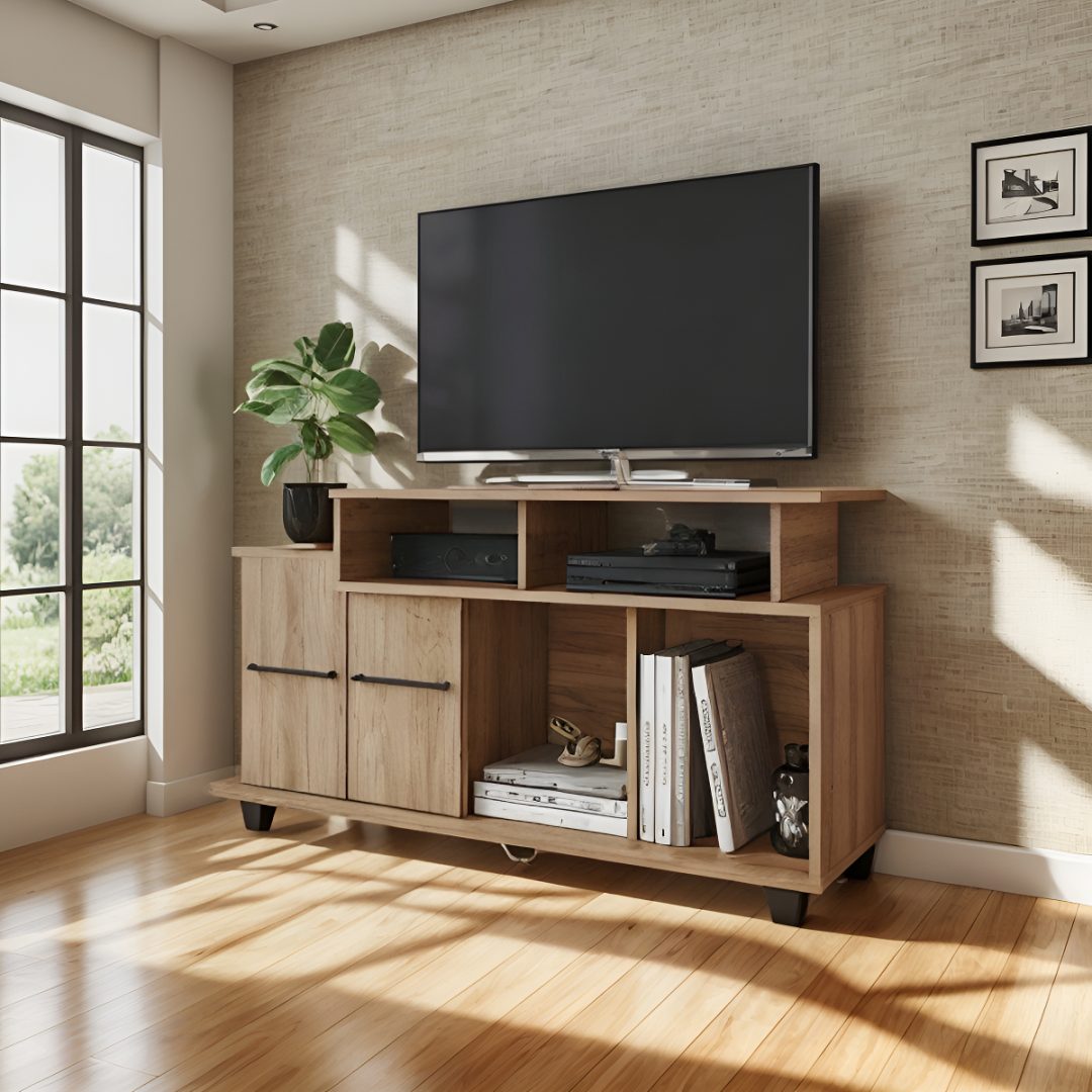 Rack Tv Mueble Recibidor Dormitorio Mdf Color Miel 65x120 Cm - Imagen 3