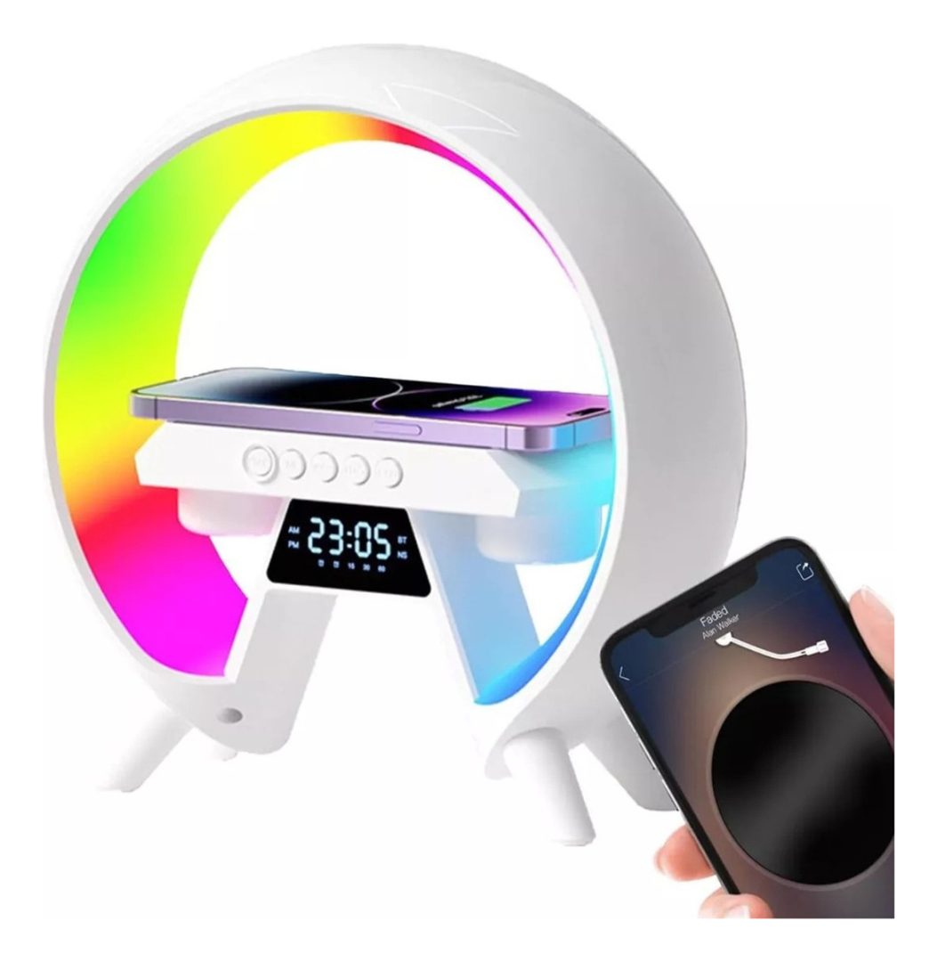 Parlante Y Cargador Con Luces Led Rgb Y Reloj Lampara - Imagen 6