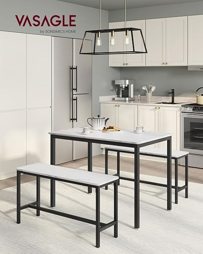 Juego Mesa De Comedor Hierro Madera Con 2 Bancos 120x30 cm - Imagen 2
