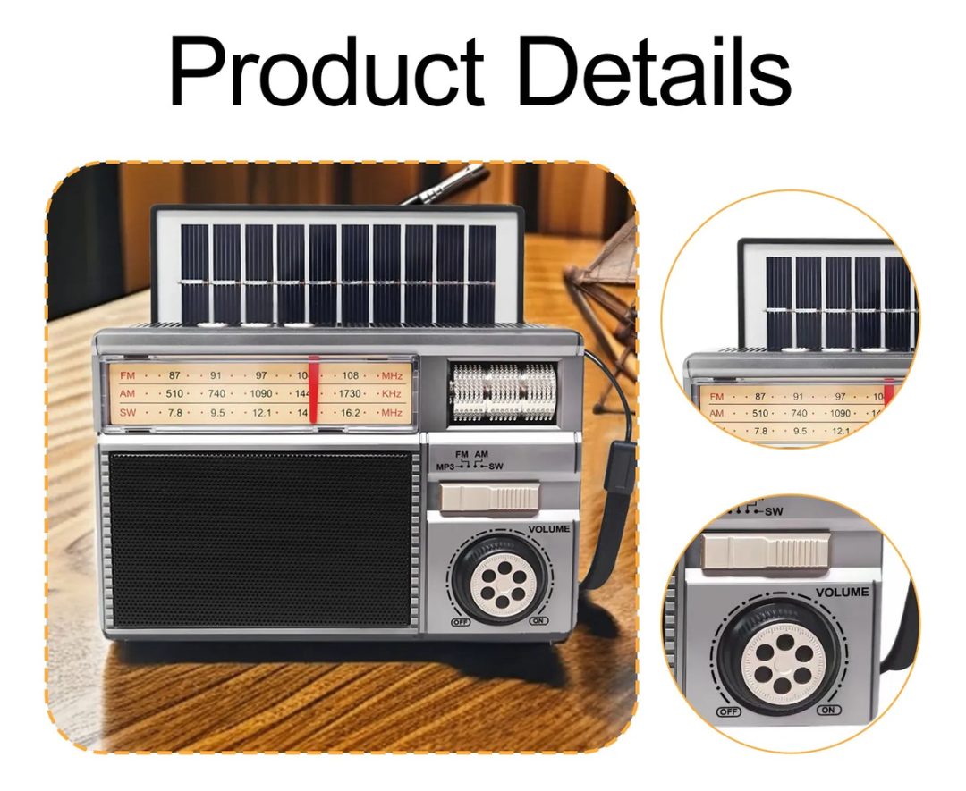 Radio Retro Portátil Recargable FM/AM/SW USB Bluetooth - Imagen 4