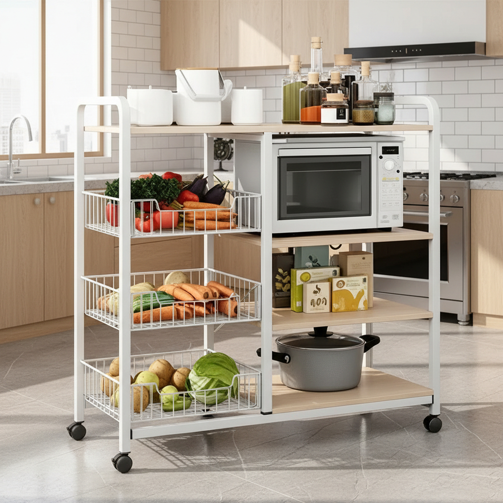 Organizador De Cocina Con Estantes - Ruedas Y 3 Canastos - Imagen 5