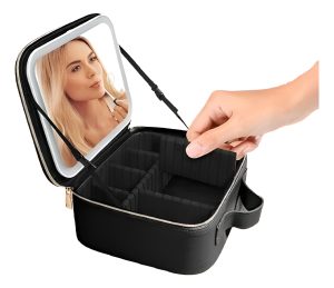 Estuche De Maquillaje Organizador Viajero Con Espejo Luz Led