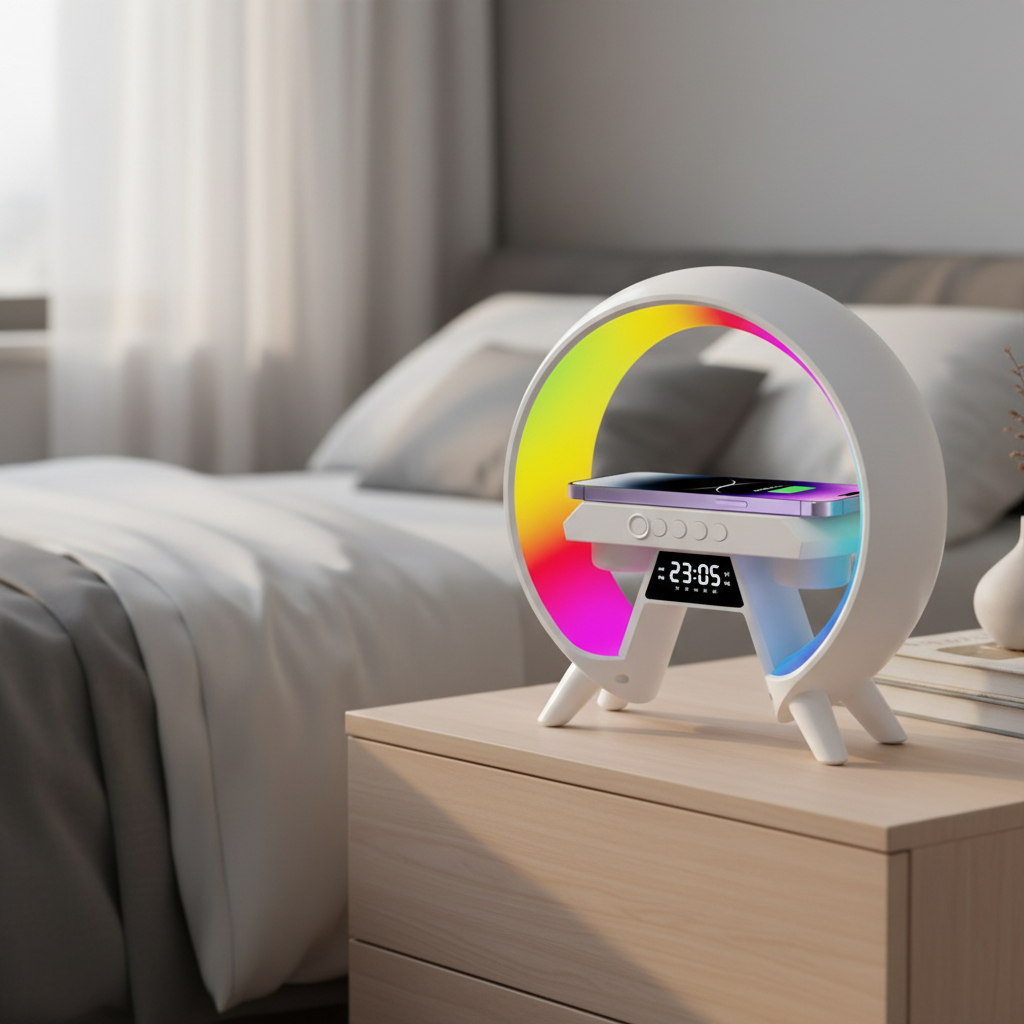 Parlante Y Cargador Con Luces Led Rgb Y Reloj Lampara