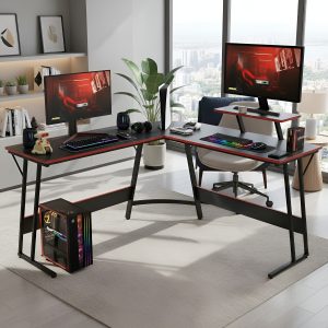 Escritorio Gamer Esquinero Con Fibra Carbono En Forma De L
