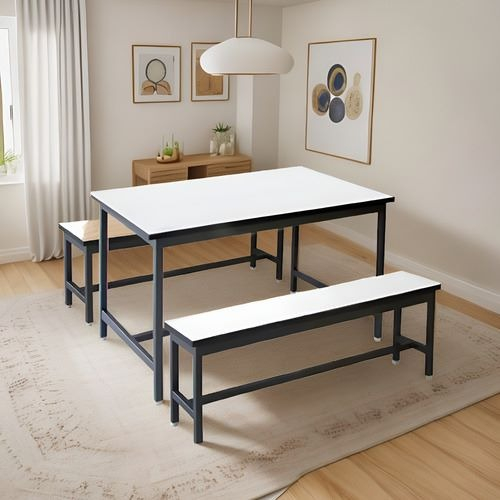Juego Mesa De Comedor Hierro Madera Con 2 Bancos 120x30 cm