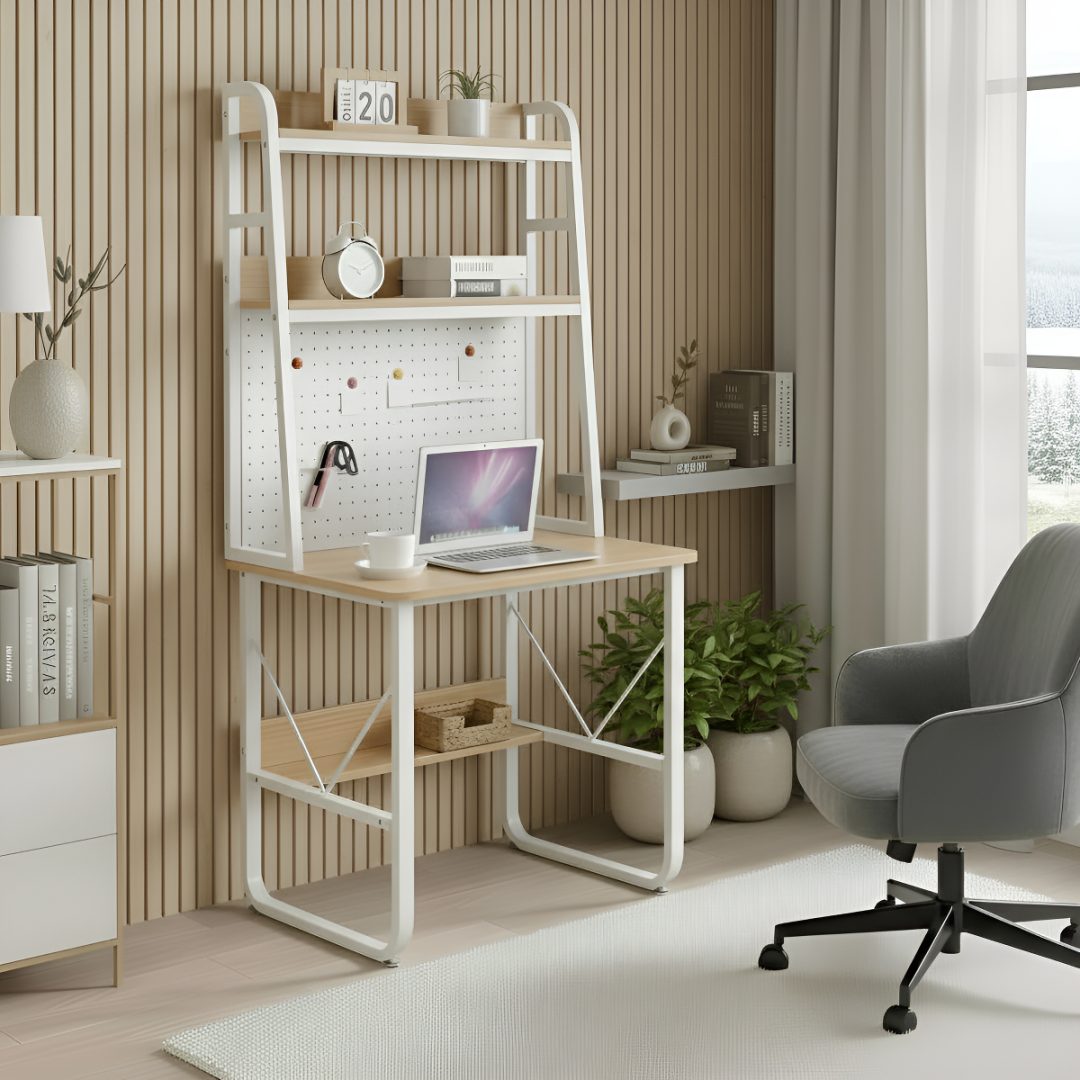 Escritorio Moderno Con Tablero Perforado De Mdf Y Metal