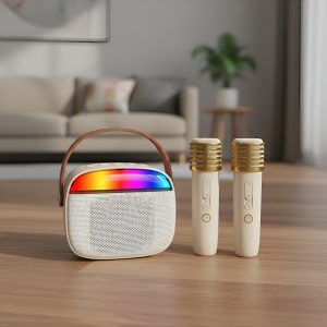 Parlante Karaoke Portatil Con 2 Microfonos Luces Led