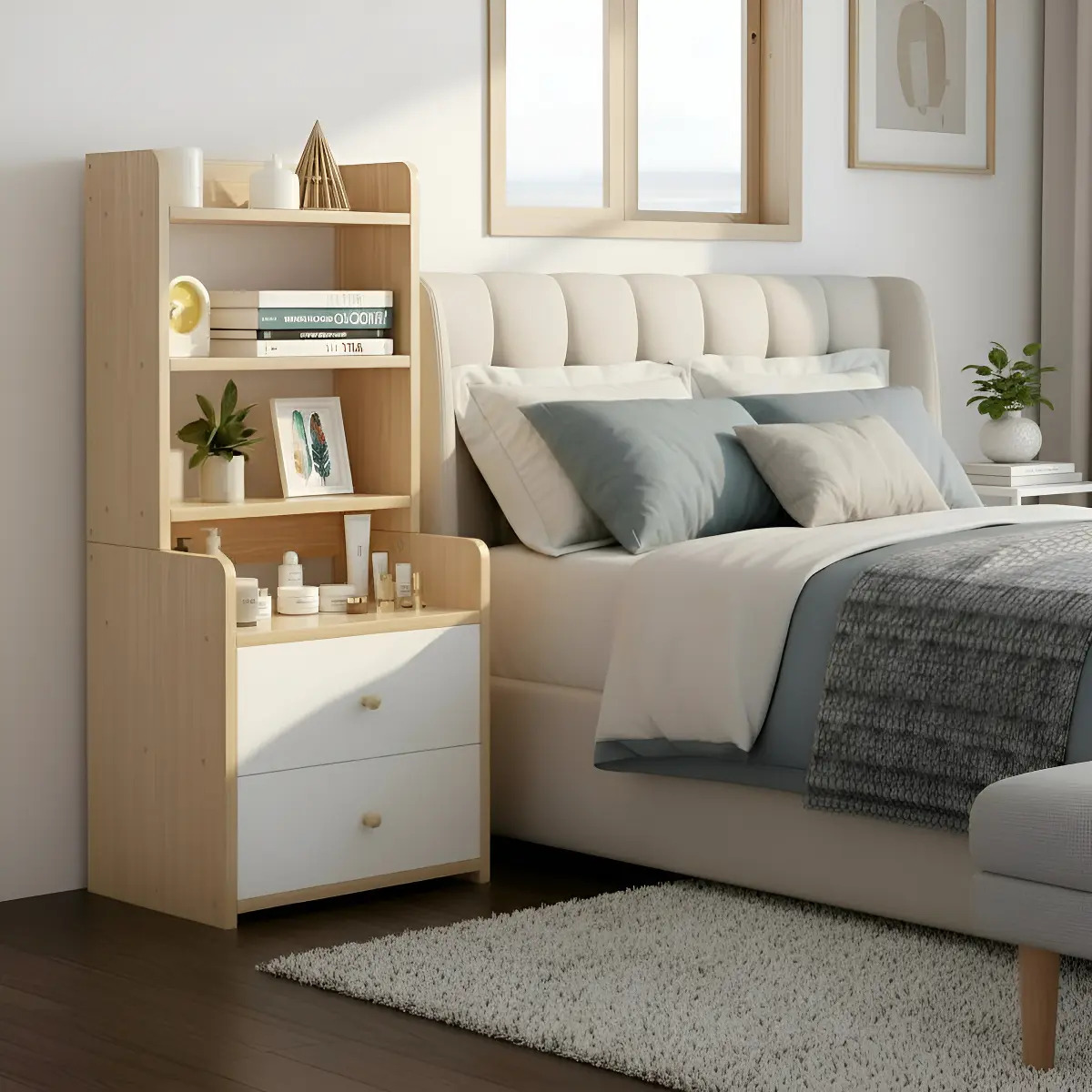 Mesa De Luz 3 Estantes De MDF Minimalista Mdf 100x40 cm - Imagen 2