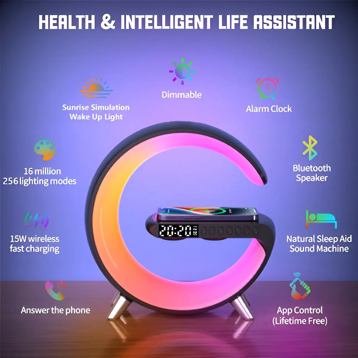Lampara De Mesa Cargador Parlante Inalámbrico Bluetooth 25 cm - Imagen 4